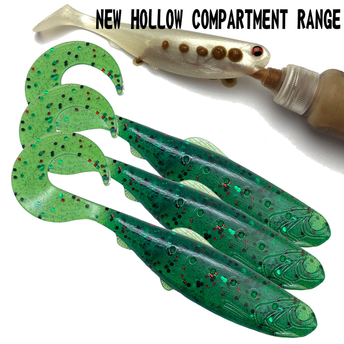 Corona green curl tail soft plastic new hollow compartment pack of 3