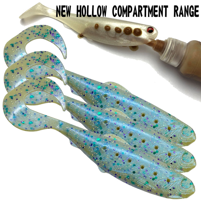 Chief light blue curl tail soft plastic new hollow compartment pack of 3
