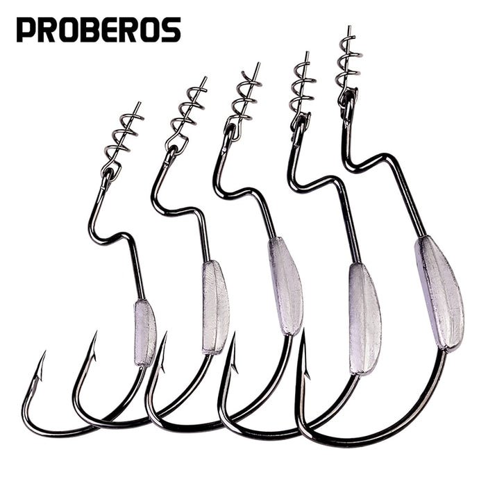 5x Weedless Fishing hooks Soft Lure Bait Texas Rig 1/0-5/0# with Lock Pin