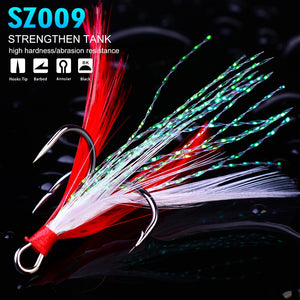 20pcs/lot Fish treble hook 2#-10# Black /Red Fishing Hook with 6 Colors Feather Fishing Tackle High Carbon Steel Hooks