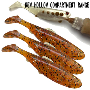 pappy's secret orange paddle tail soft plastic new hollow compartment pack of 3
